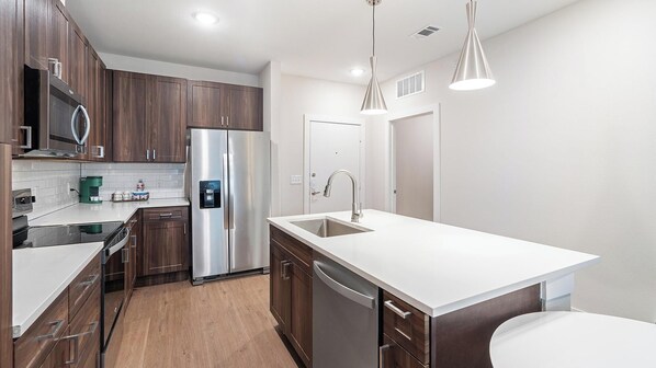 Fridge, dining tables