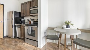 Fridge, dining tables