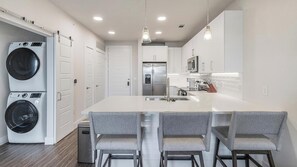 Fridge, dining tables