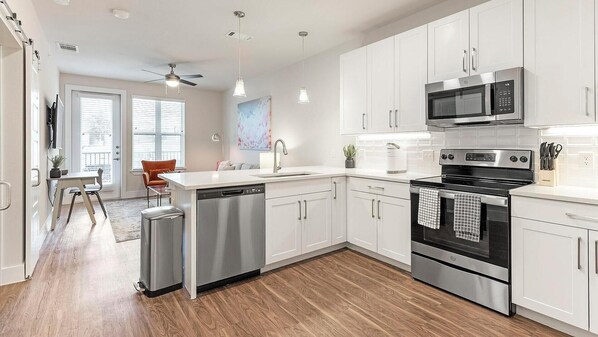 Fridge, dining tables