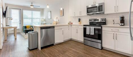 Fridge, dining tables