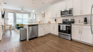 Fridge, dining tables