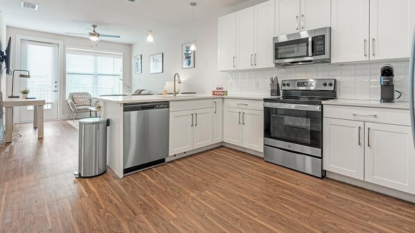 Fridge, dining tables