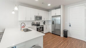 Fridge, dining tables