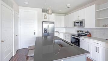 Fridge, dining tables