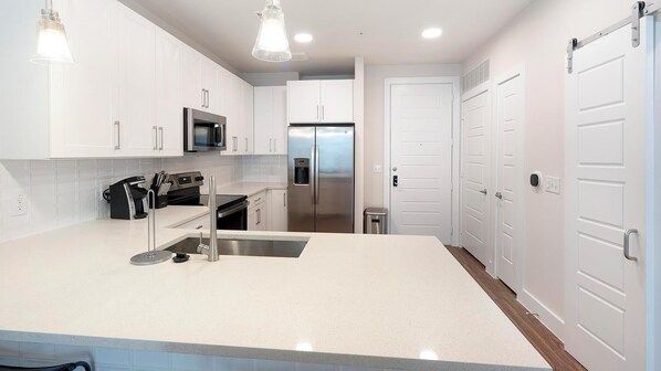 Fridge, dining tables