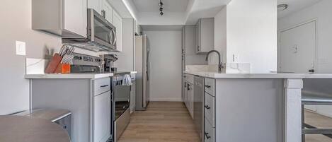 Fridge, dining tables