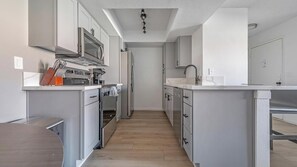 Fridge, dining tables