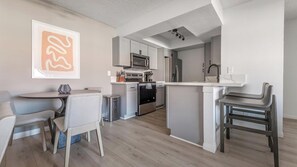 Fridge, dining tables