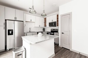 Fridge, dining tables