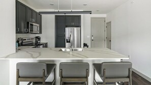 Fridge, dining tables