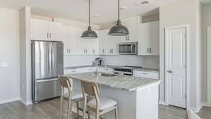 Fridge, dining tables