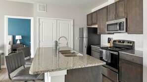 Fridge, dining tables