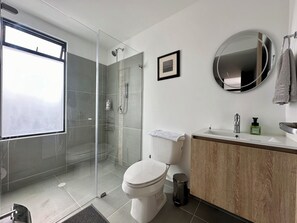Hair dryer, soap, toilet paper