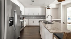 Fridge, dining tables