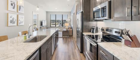 Fridge, dining tables