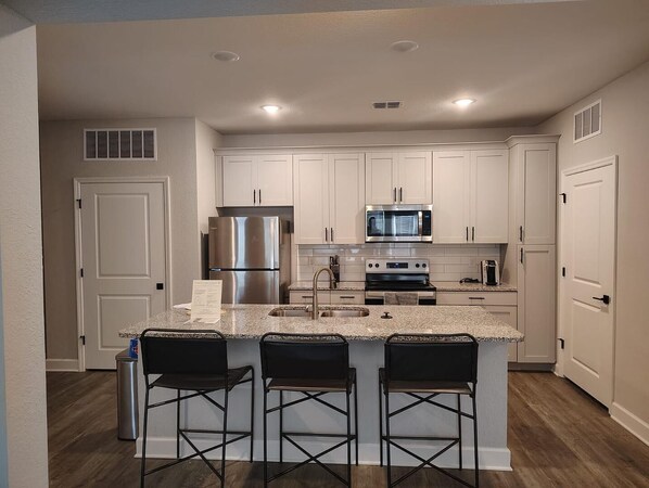 Fridge, dining tables