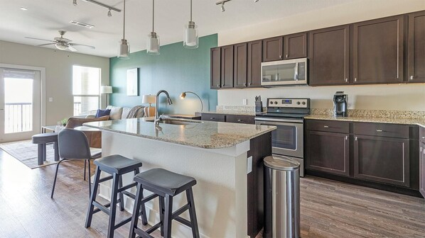 Fridge, dining tables