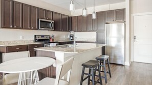 Fridge, dining tables