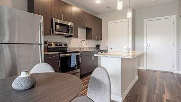 Fridge, dining tables