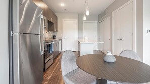 Fridge, dining tables