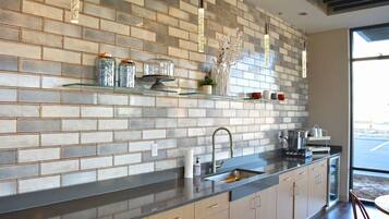 Fridge, dining tables