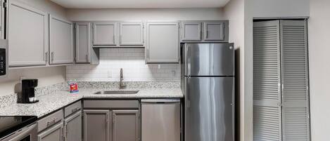 Fridge, dining tables