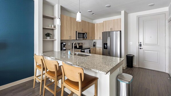 Fridge, dining tables