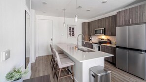 Fridge, dining tables