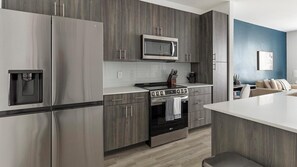 Fridge, dining tables