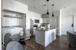 Fridge, dining tables