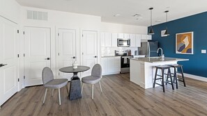 Fridge, dining tables