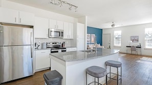 Fridge, dining tables