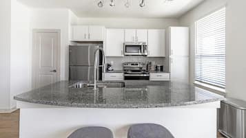 Fridge, dining tables