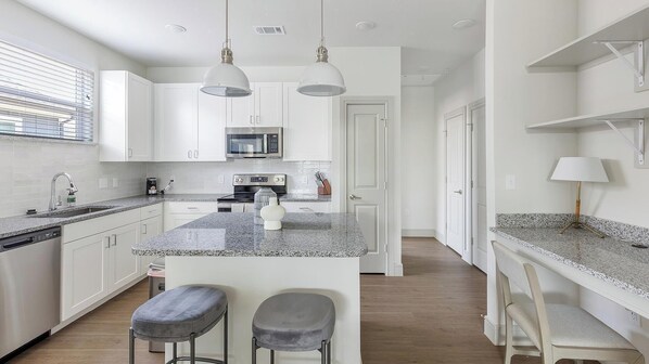 Fridge, dining tables