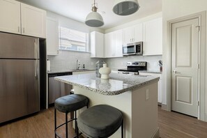 Fridge, dining tables