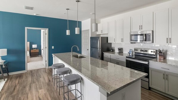 Fridge, dining tables