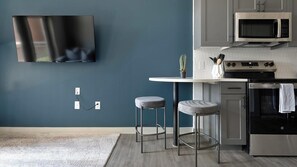 Fridge, dining tables