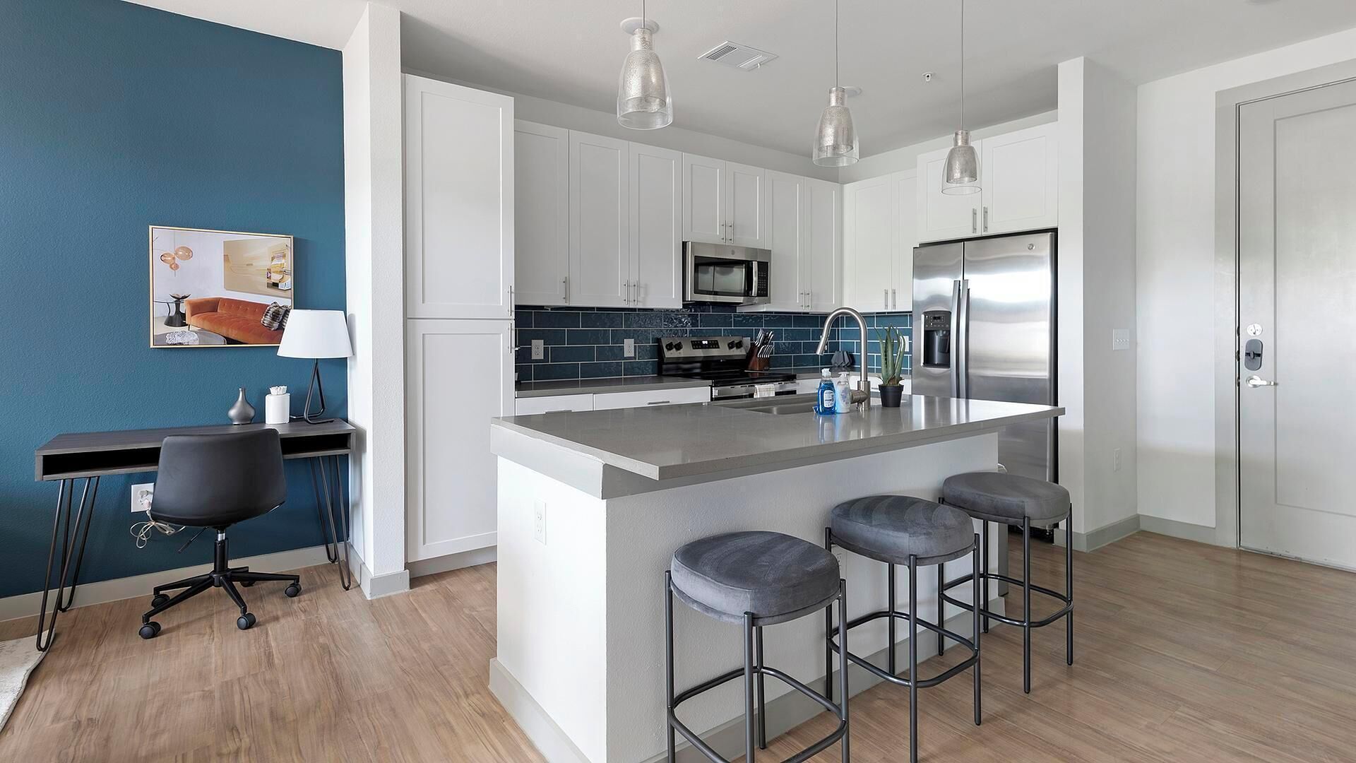 Fridge, dining tables