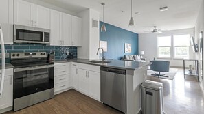 Fridge, dining tables