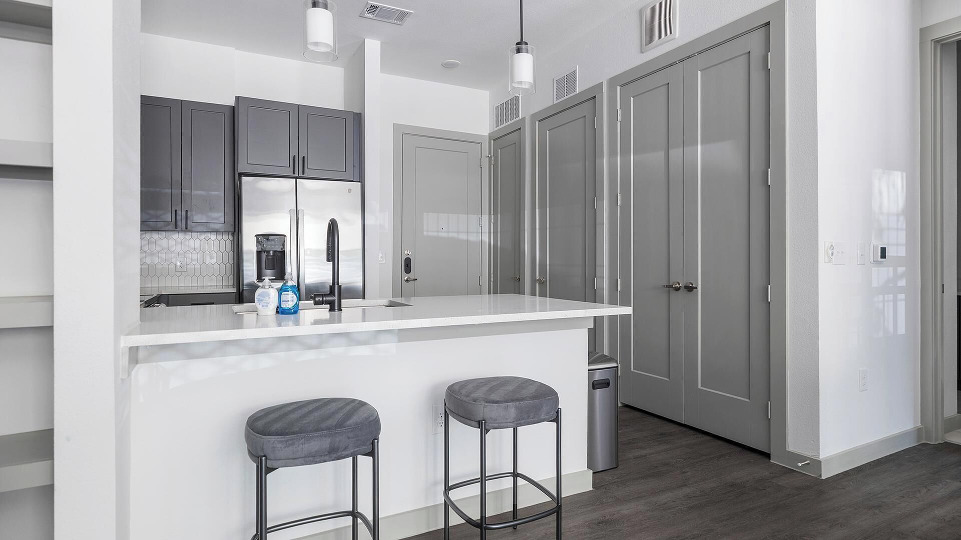 Fridge, dining tables