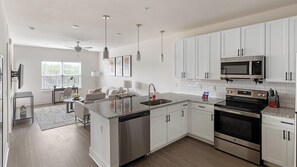 Fridge, dining tables
