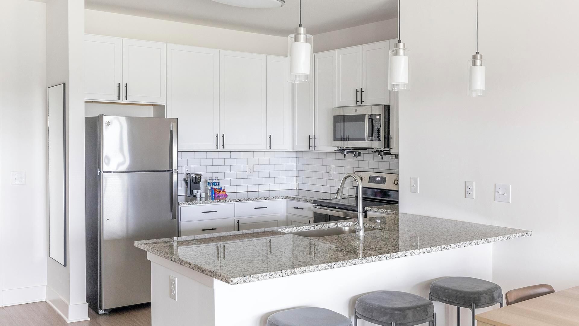 Fridge, dining tables