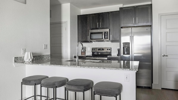 Fridge, dining tables