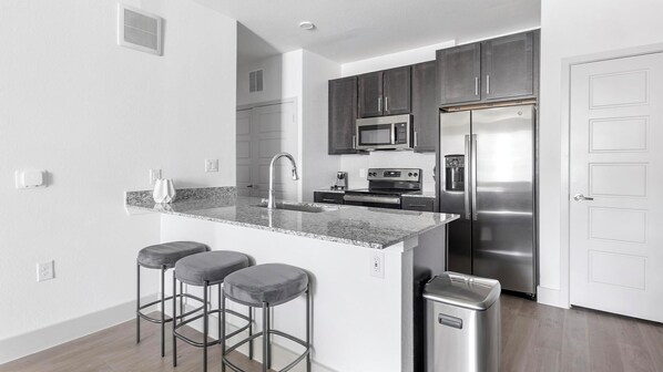 Fridge, dining tables