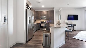 Fridge, dining tables