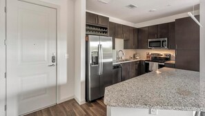 Fridge, dining tables