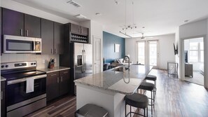 Fridge, dining tables