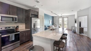 Fridge, dining tables