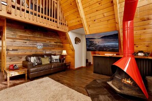 Cabin, Multiple Beds, Pool Access, Mountain View (VC653) | Living area | Fireplace